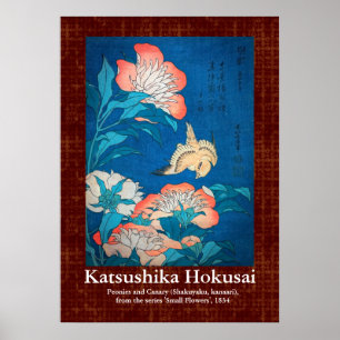 Póster Scroll Design Peonies and Canary by Hokusai
