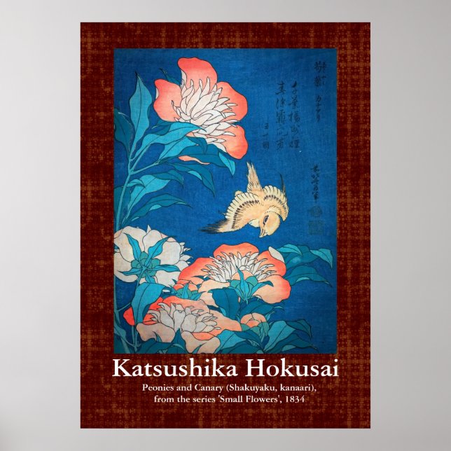 Póster Scroll Design Peonies and Canary by Hokusai (Frente)