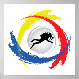 Póster Scuba Diving Tricolor Emblem