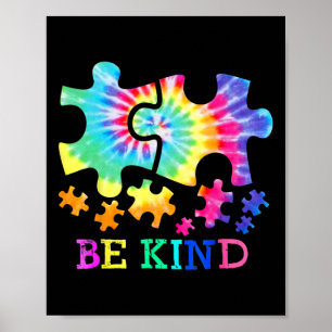 Póster Sé Amable Autismo Piezas de Rompecabezas Tie Dye C