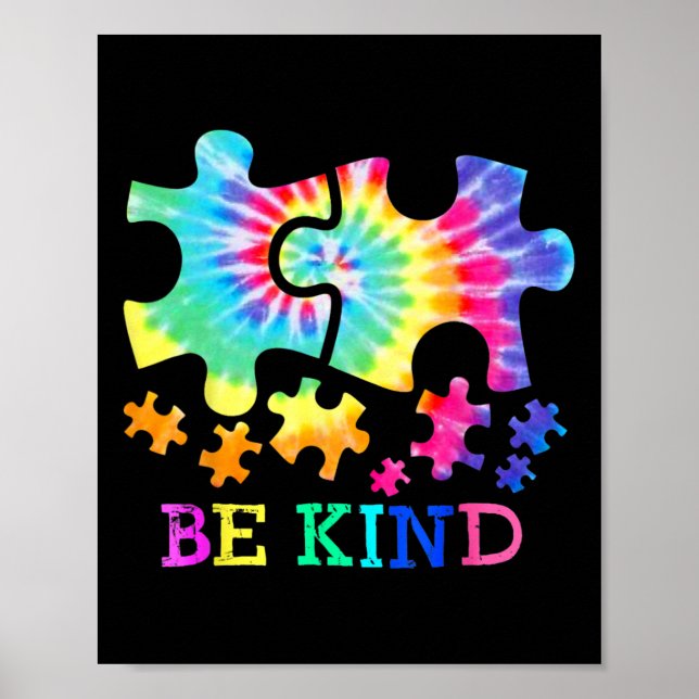 Póster Sé Amable Autismo Piezas de Rompecabezas Tie Dye C (Frente)