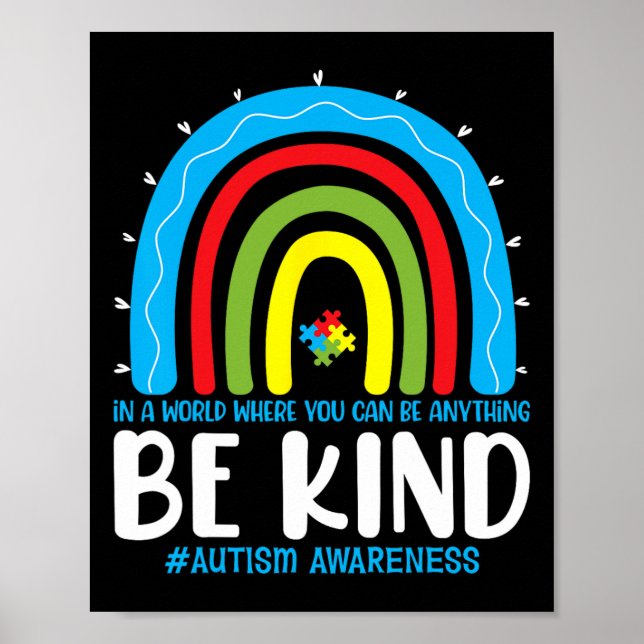 Póster Sé Amable Conciencia del Autismo Leopardo Arcoíris (Frente)