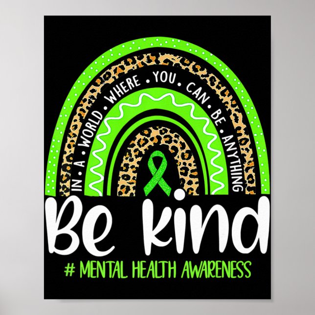 Póster Sé amable de la salud mental Leopardo Arcoiris (Frente)