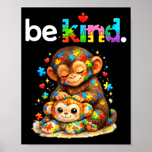 Póster Sé amable golpea mono rompecabezas colorido autism