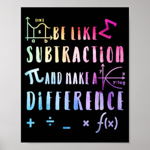 Póster Sé como la resta cita de matemáticas para maestros