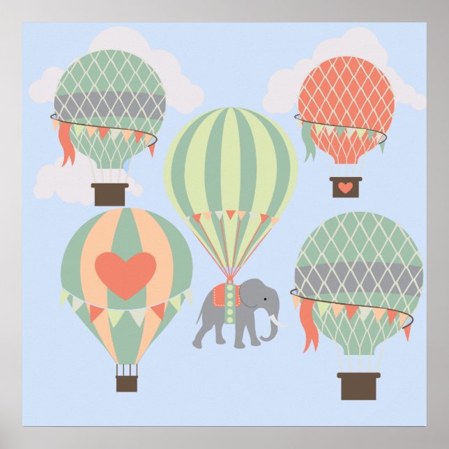 Póster Se elevan globos de aire caliente de elefante lind (Frente)
