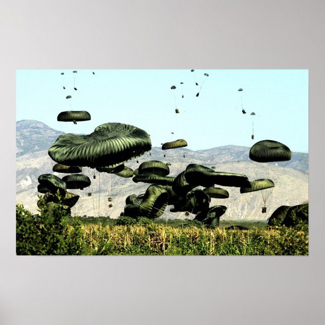 Póster Se entregan por vía aérea paquetes de alimentos y  (Frente)