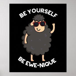 Póster Sé Ewenique Funny Sheep Pun Dark BG