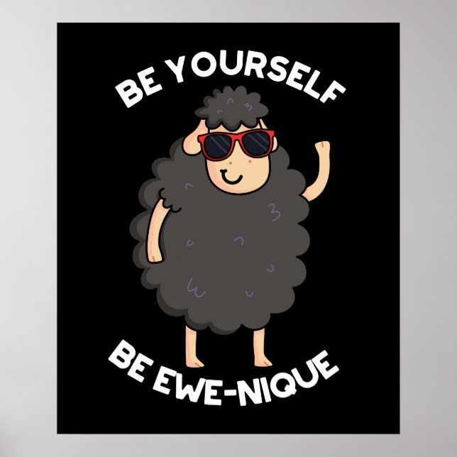 Póster Sé Ewenique Funny Sheep Pun Dark BG (Frente)