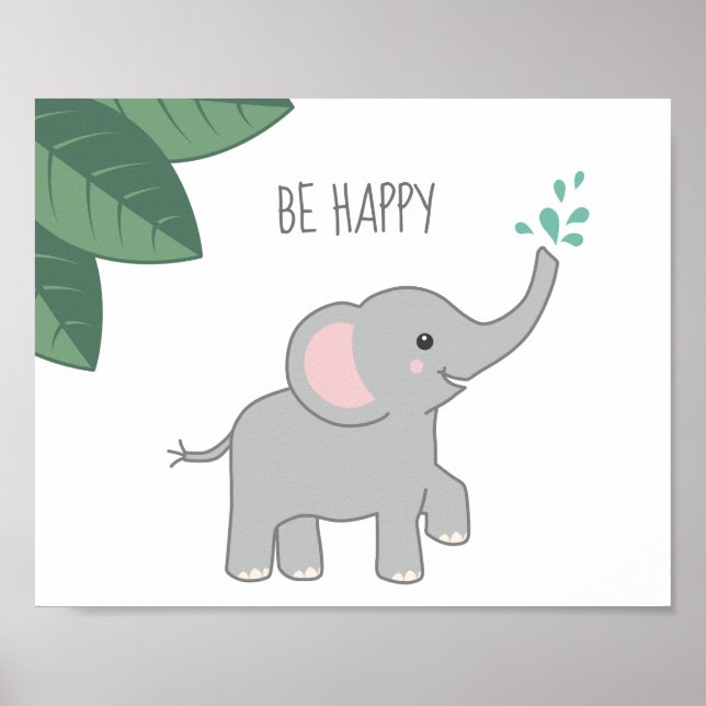 Póster Sé feliz bebé elefante Baby Shower o enfermera (Frente)