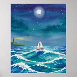 Póster Sé la luz para guiarte, Faro de barco de vela