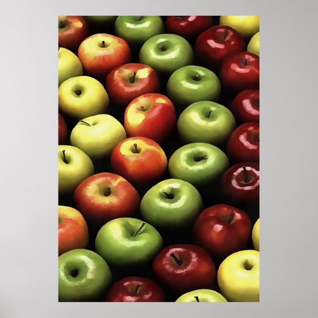 Póster Se muestran manzanas verdes y rojas artísticas (Frente)