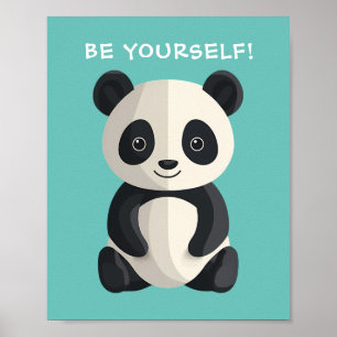 Póster "¡SÉ TI MISMO!" Oso panda, tu mensaje/nombre, azul