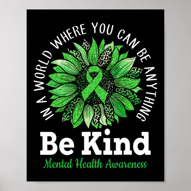 Póster Sea amable con la Cinta Verde Sunflower Mental Hea (Frente)