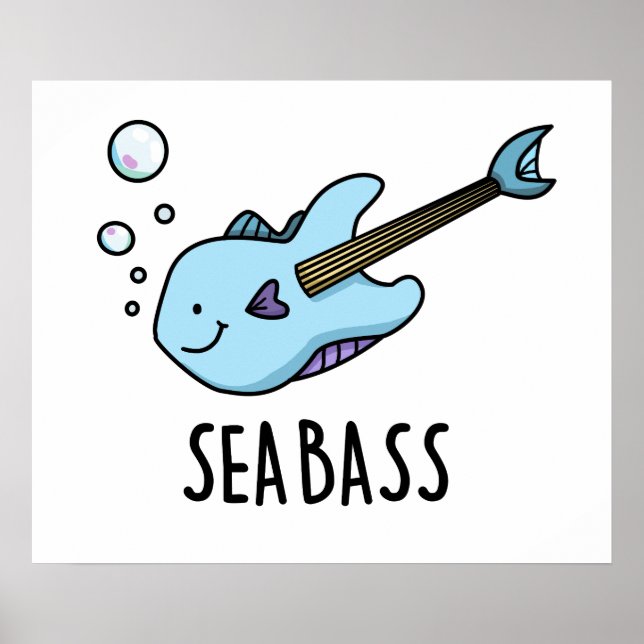 Póster Sea Bass Funny Bass Guitar Fish Pun (Frente)