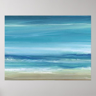 Póster Sea Blue Beach Abstract Watercolour Ocean Waves