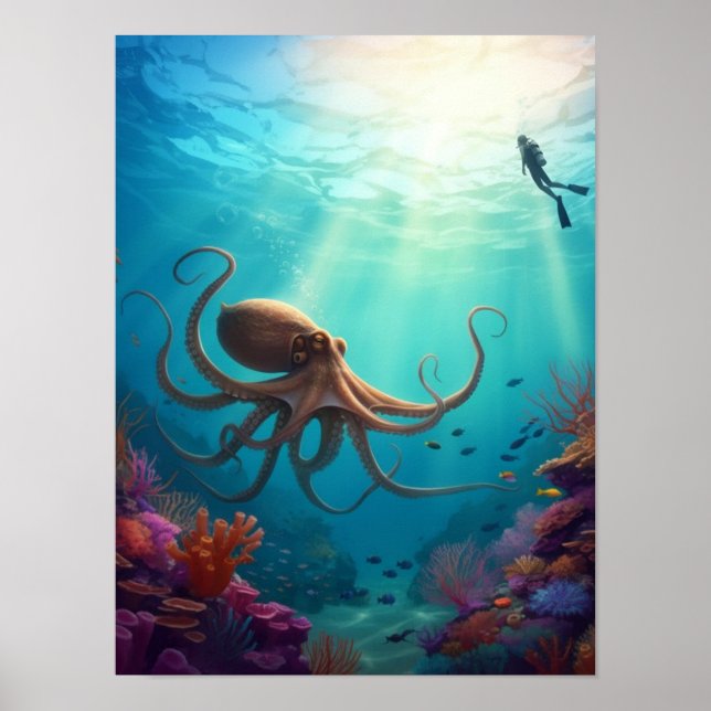 Póster Sea creature spots a diver (Frente)