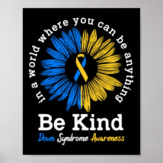Póster Sea Kind Down Syndrome Awareness Ribbon Sunflower  (Frente)