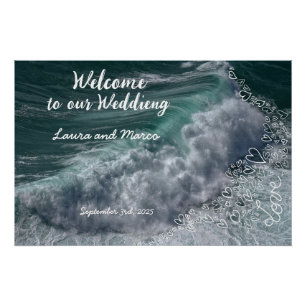Póster Sea photography and doodle drawing of a wedding