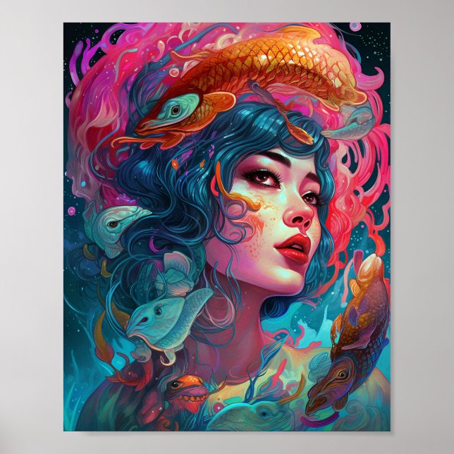 Póster Sea Serpent Hair Lady Fantasy Art (Frente)
