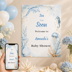 Póster Sea You Soon Azul Bienvenida Baby Shower