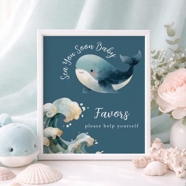 Póster Sea You Soon Whale Baby Shower Favors Sign (Subido por el creador)