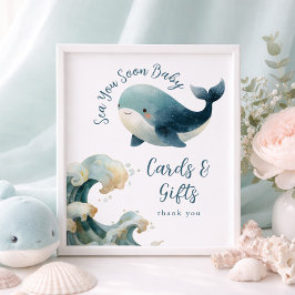 Póster Sea You Soon Whale Cards Gifts Baby Shower Sign