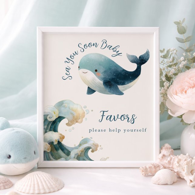 Póster Sea You Soon Whale Ivory Baby Shower Favors Sign (Subido por el creador)