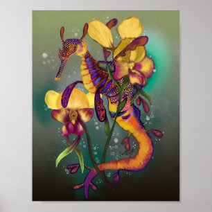 Póster Seadragon lleno de yerbajos con las orquídeas