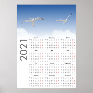Póster Seagull Calendar 2021 Poster - Lunes primero