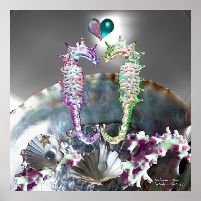 PÓSTER SEAHORSES EN AMOR, MADRE BLANCA ROSA DE PERLA (Frente)