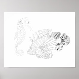 Póster Sealife Poster de Coloración para Adultos