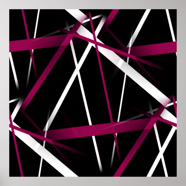 Póster Seamless Abstract Pink and White Lines On Black Ba (Frente)