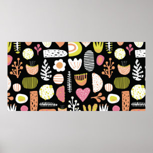 Póster Seamless abstract shapes colorful vintage kids pat