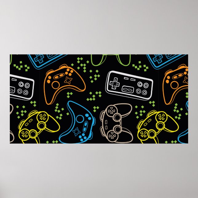 Póster Seamless bright pattern with joysticks. gaming coo (Frente)