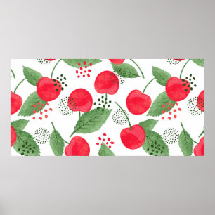 Póster Seamless cherry pattern. Vintage watercolor illust