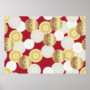 Póster Seamless chrysanthemum pattern in the Japanese tra