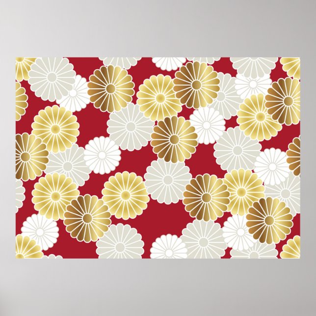 Póster Seamless chrysanthemum pattern in the Japanese tra (Frente)