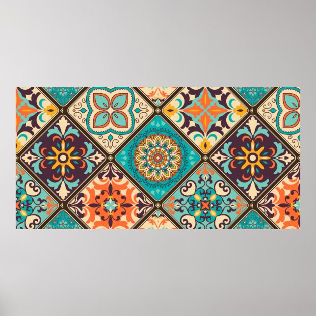 Póster Seamless colorful patchwork tile with Islam, Arabi (Frente)