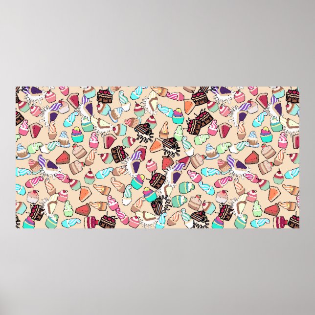 Póster Seamless doodle cake pattern pattern. Hand drawn b (Frente)