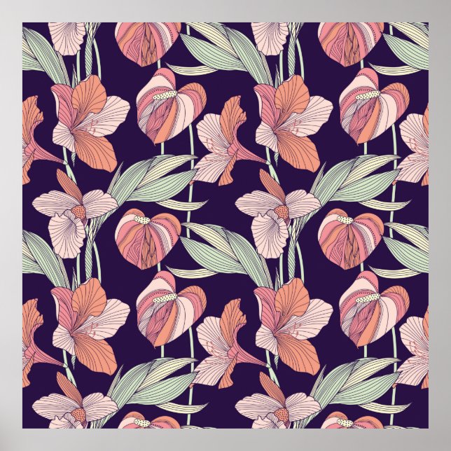 Póster Seamless floral patternpattern,flower,orchid,moder (Frente)