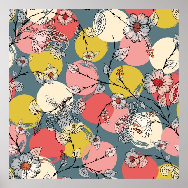 Póster Seamless flower pattern on backgroundfloral, patte (Frente)