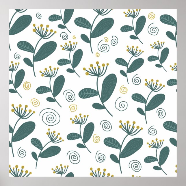 Póster Seamless flowers background in Scandinavian style. (Frente)