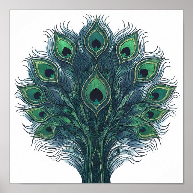 Póster Seamless High-Contrast Peacock Plume Pattern (Frente)