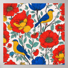 Póster Seamless High-Saturation Folk Art Tiling Pattern