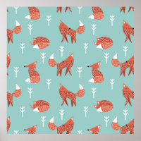 Seamless illustration pattern with cute orange fox