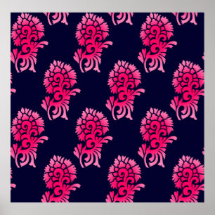 Póster seamless Indian mughal flower motif backgroundabst