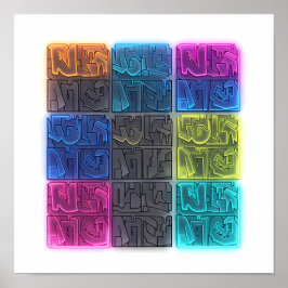 Póster Seamless Neon Lit Graffiti Wallpaper Pattern