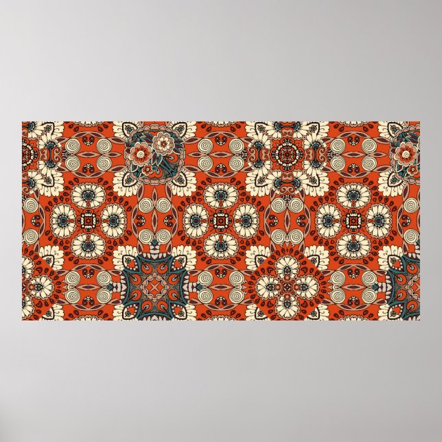 Póster Seamless ornamental pattern with floral and paisle (Frente)