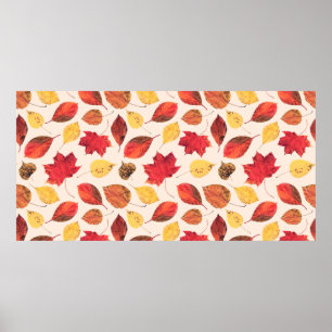 Póster Seamless pattern created from real isolated leaves